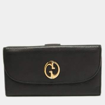 Pre Owned Gucci Black Leather 1973 Flap Continental Wallet