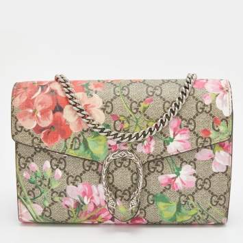 Pre Owned Gucci Multicolor GG Supreme Blooms Canvas and Leather Dionysus Wallet On Chain