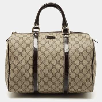 Pre Owned Gucci Beige/Ebony GG Supreme Canvas Medium Joy Boston Bag