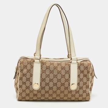 Pre Owned Gucci White/Beige GG Canvas Small Charmy Boston Bag