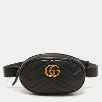 مملوكة مسبقًا Gucci Black Matelassé Leather GG Marmont Belt Bag