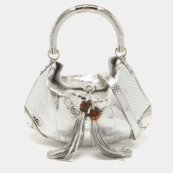 Pre Owned Gucci Silver Python and Leather Large Babouska Indy Hobo