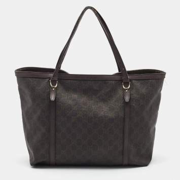 مملوكة مسبقًا Gucci Dark Brown GG Supreme Canvas and Leather Medium Nice Tote