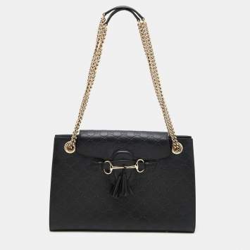 Pre Owned Gucci Black Guccissima Leather Large Emily Chain Shoulder Bag