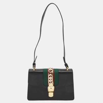 Pre Owned Gucci Black Leather Sylvie Shoulder Bag