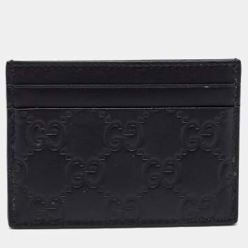 Pre Owned Gucci Black Guccissima Leather Card Holder 