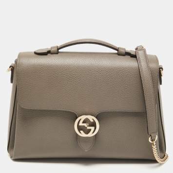 Pre Owned Gucci Grey Leather Medium Interlocking G Top Handle Bag