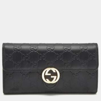 Pre Owned Gucci Black Guccissima Leather GG Icon Continental Wallet