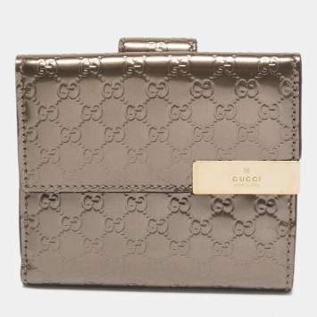 Pre Owned Gucci Light Brown Microguccissima Patent Leather Metal Bar French Wallet