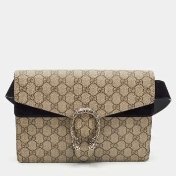 Pre Owned Gucci Black/Beige GG Supreme Canvas and Suede Dionysus Belt Bag