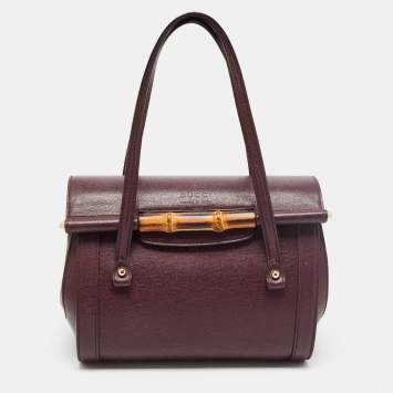 Pre Owned Gucci Burgundy Leather Medium New Bamboo Bullet Bag