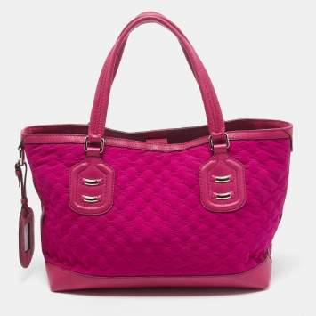 Pre Owned Gucci Fuchsia GG Neoprene and Leather Techno Tote