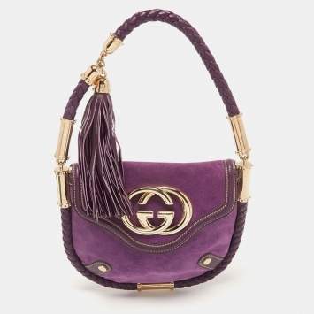 Pre Owned Gucci Purple Leather and Suede Small Britt Tassel Hobo