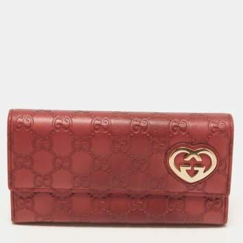 Pre Owned Gucci Red Guccisima Leather Lovely Heart Continental Wallet