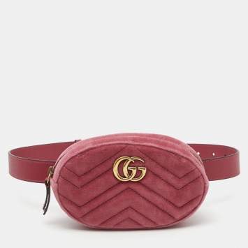 Pre Owned Gucci Fuchsia Matelassé Velvet GG Marmont Belt Bag