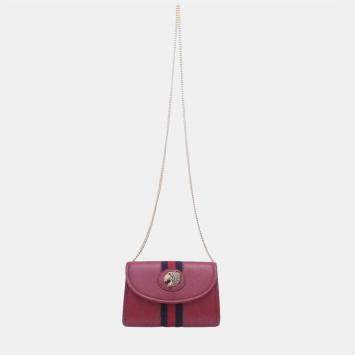 Pre Owned Gucci Red Leather Web Mini Rajah Slim Flap Shoulder Bag
