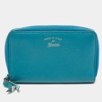 Pre Owned Gucci Blue Leather Swing Zip Around Wallet