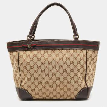 Pre Owned Gucci Brown/Beige GG Canvas and Leather Medium Mayfair Web Tote