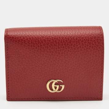 Pre Owned Gucci Red Leather GG Marmont Flap Card Case