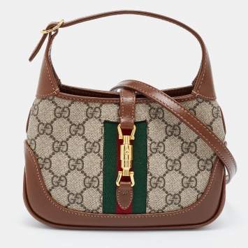 Pre Owned Gucci Beige/Tan GG Supreme Canvas and Leather Mini 1961 Jackie Shoulder Bag