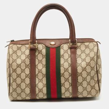 مملوكة مسبقًا Gucci Brown/Beige GG Canvas Medium Vintage Web Boston Bag