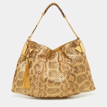 Pre Owned Gucci Gold/Black Python Embossed Leather Large Gucci 1970 Shoulder Bag