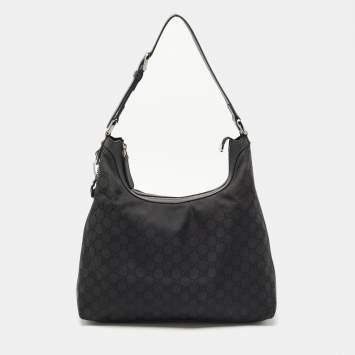 Pre Owned Gucci Black GG Canvas and Leather GG Charm Hobo