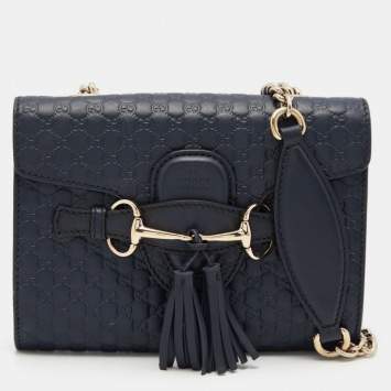 Pre Owned Gucci Navy Blue Microguccissima Leather Mini Emily Chain Bag