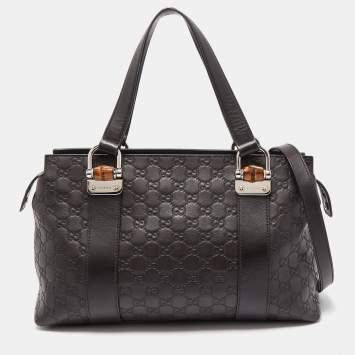 Pre Owned Gucci Dark Brown Guccissima Leather Bamboo Bar Tote