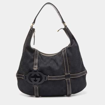 Pre Owned Gucci Black GG Canvas and Leather Royal Hobo