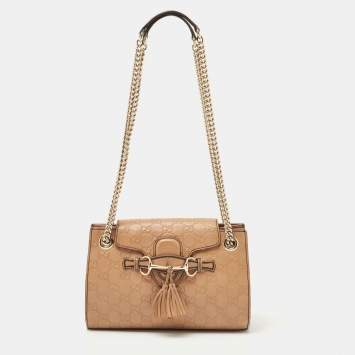 Pre Owned Gucci Beige Guccissima Leather Small Emily Chain Shoulder Bag