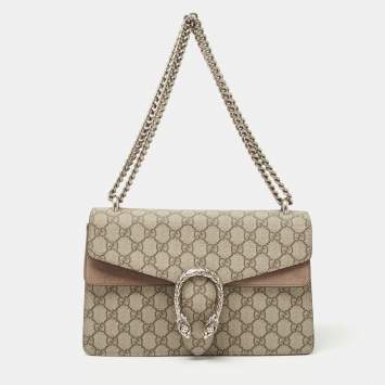 Pre Owned Gucci Beige GG Supreme Canvas and Suede Small Dionysus Shoulder Bag