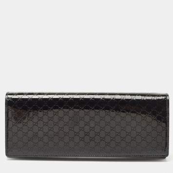 Pre Owned Gucci Black Microguccissima Patent Leather Small Broadway Clutch