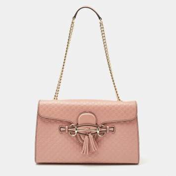 Pre Owned Gucci Pink Microguccissima Leather Medium Emily Chain Shoulder Bag