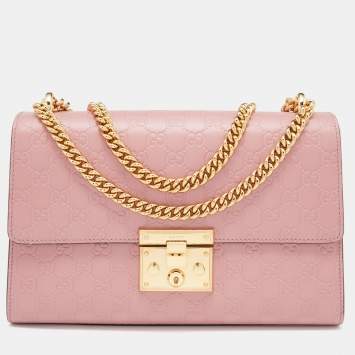 Pre Owned Gucci Pink Guccissima Leather Medium Padlock Shoulder Bag
