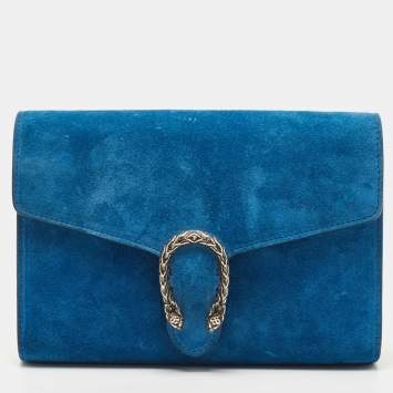 Pre Owned Gucci Blue Suede Dionysus Wallet On Chain