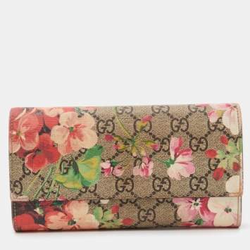 Pre Owned Gucci Multicolor GG Supreme Canvas and Leather Blooms Continental Wallet 