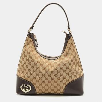 Pre Owned Gucci Beige/Brown GG Canvas and Leather Medium Lovely Hobo