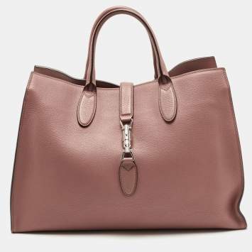 Pre Owned Gucci Old Rose Leather Medium Soft Jackie Tote
