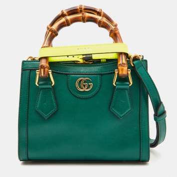 Pre Owned Gucci Green Leather Mini Diana Tote