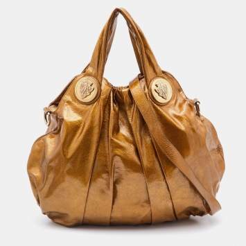 Pre Owned Gucci Gold Patent Leather Large Hysteria Hobo