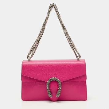 Pre Owned Gucci Fuchsia Leather Small Dionysus Crystals Shoulder Bag