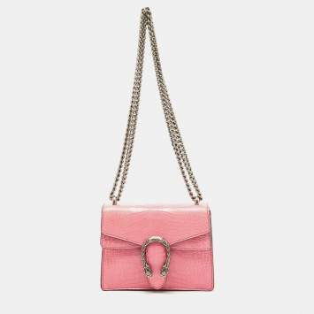 Pre Owned Gucci Pink Alligator Mini Dionysus Shoulder Bag
