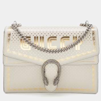 Pre Owned Gucci Off White/Gold Leather Medium Dionysus GUCCY Star Shoulder Bag