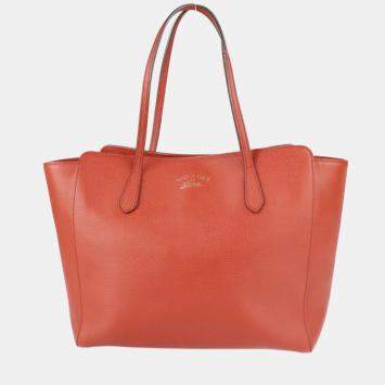 Pre Owned Gucci Orange Leather Medium Swing Tote Bag