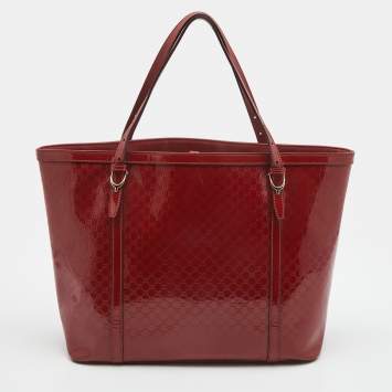 Pre Owned Gucci Red Microguccissima Patent Leather Medium Nice Tote
