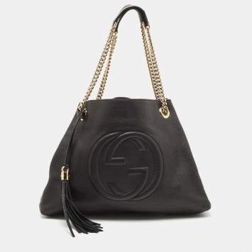 Pre Owned Gucci Black Leather Medium Chain Soho Shoulder Bag