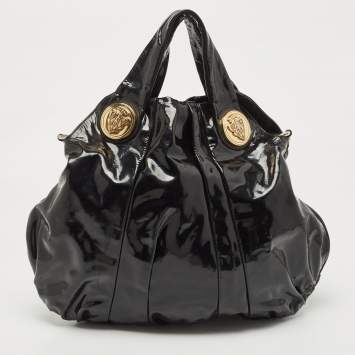 Pre Owned Gucci Black Patent Leather Large Hysteria Hobo
