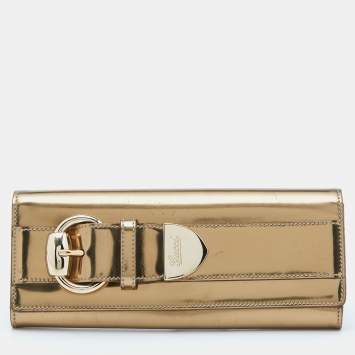 Pre Owned Gucci Gold Patent Leather Romy Clutch