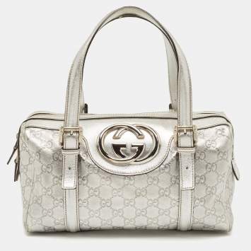 Pre Owned Gucci Silver Guccissima Leather Britt Boston Bag